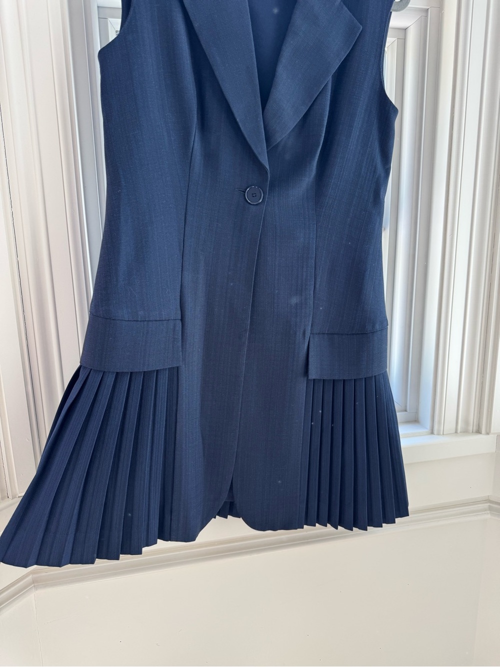 Sandro Navy Sleeveless Pleated Hem Blazer Dress - Picture 2 of 4